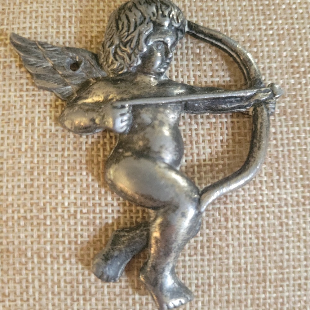 Vintage Sterling Silver Cupid Cherub 3D Cast 40g Pendant 2.25in Angelcore